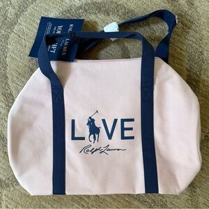 Ralph Lauren Blush Pink Pony Duffle with Navy Straps